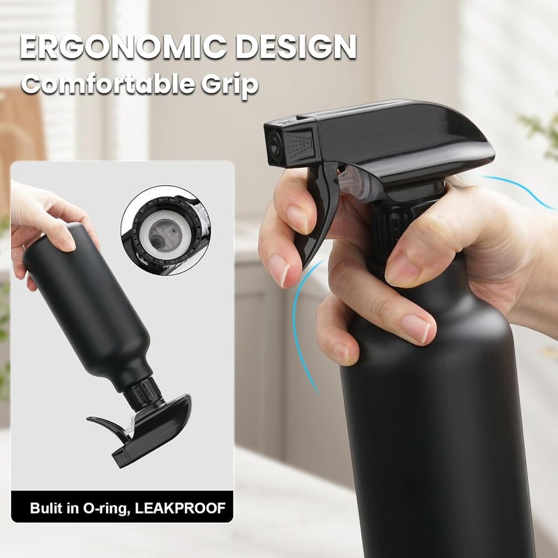 Hethyo Spray Bottles Plastic Spray Bottle for Hair Mist/Stream Heavy Duty Empty Spray Bottles for Cleaning Solutions, Plants, Cooking (16.9oz-Black) - Image 1